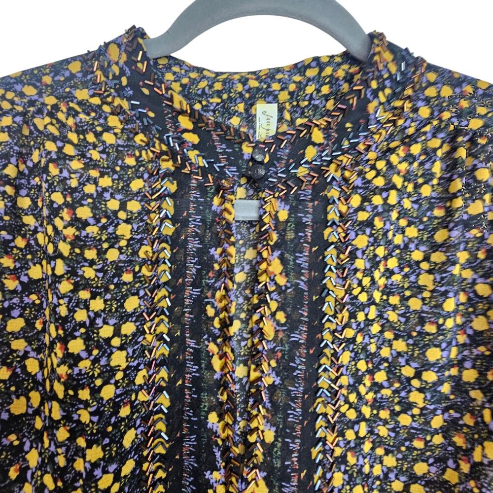 Free People If I Had You Floral Beaded Top Size M Embellished Boho Cottagecore - Picture 3 of 10
